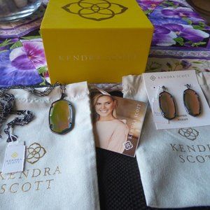 KENDRA SCOTT FACETED REID GUNMETAL PENDANT NECKLACE EARRINGS GRAY DICHROIC GLASS